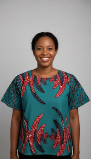 Green Butterfly Ankara Top