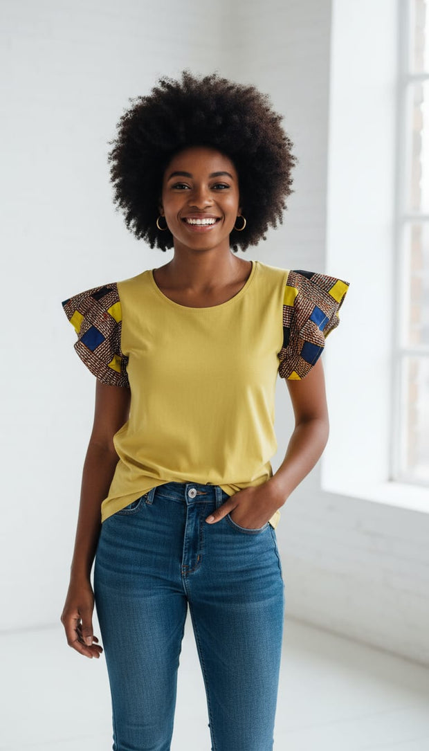 Yellow Teal  Ankara Top